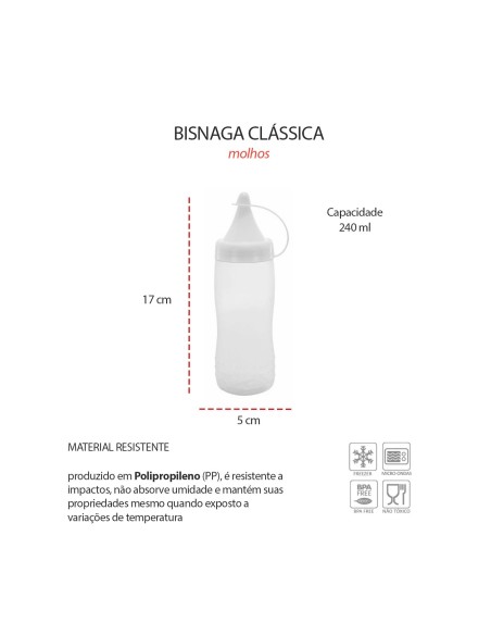 Bisnaga Transparente Tubo Bico Plastico Molhos 240ml 4un