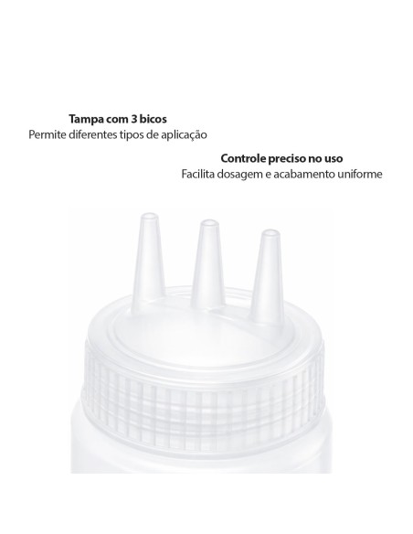 Bisnaga Transparente Tubo Molho 3 Bicos Medidor 450ml 4un