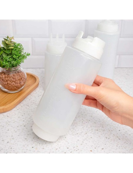 Bisnaga Transparente Invertida Tubo Molho Medidor 720ml 4un