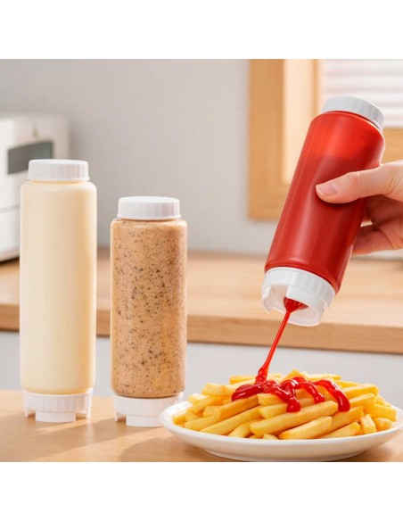 Bisnaga Transparente Invertida Tubo Molho Medidor 720ml 4un