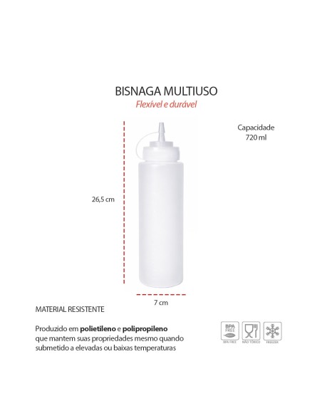 Bisnaga Transparente Tubo Fino Molho Medidor 720ml 4un