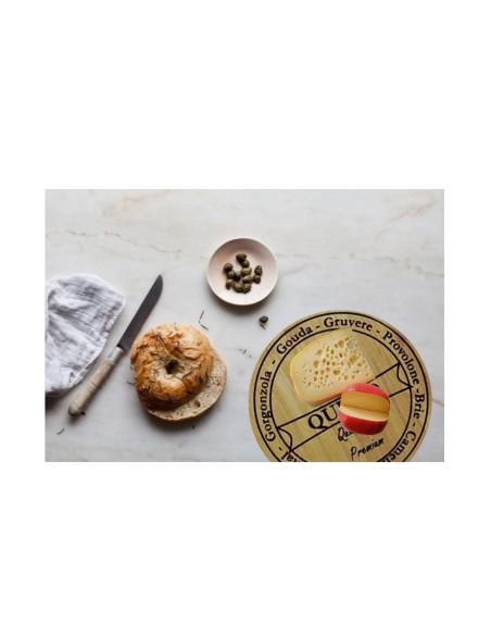 Tabua de Frios Queijos Redonda Bambu Decorada 40cm