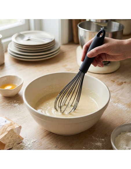 Batedor de Claras Manual Fouet Silicone Preto Cozinha
