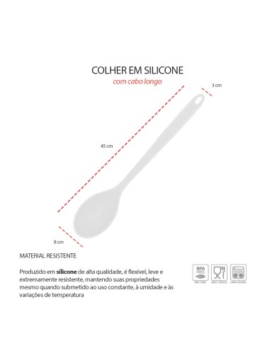 Colher Grande Branca Silicone Cabo Longo 45cm...