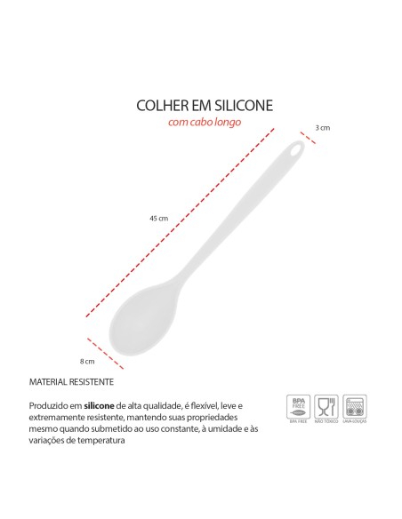 Colher Grande Branca Silicone Cabo Longo 45cm Profissional