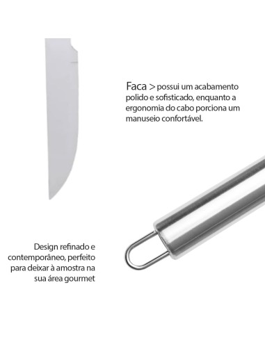 Faca Cabo Longo Churrasco Carne Inox...