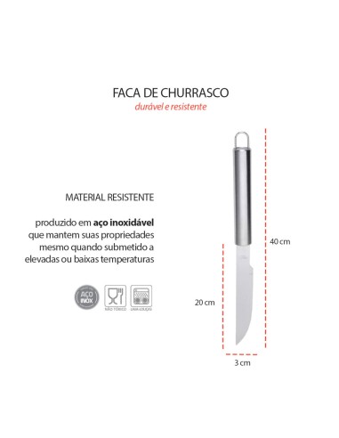 Faca Cabo Longo Churrasco Carne Inox...