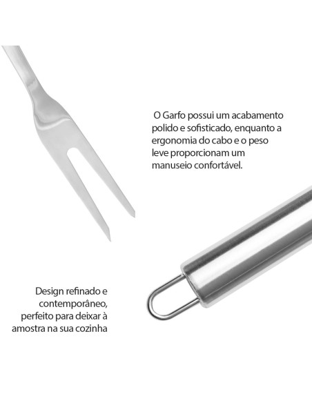 Garfo Cabo Longo Churrasco Inox Profissional 43cm