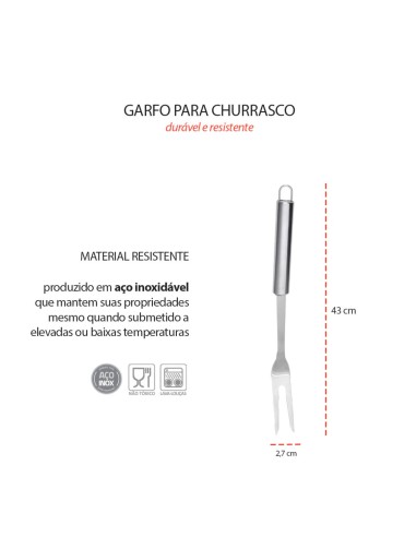 Garfo Cabo Longo Churrasco Inox Profissional 43cm