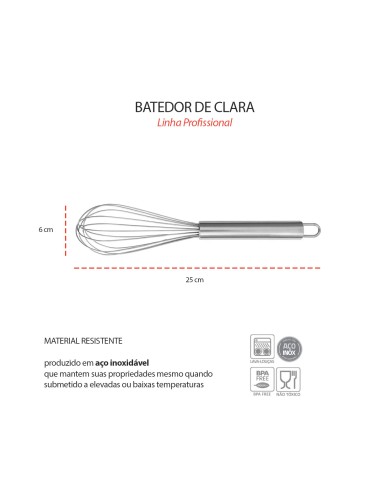 Batedor de Clara Ovo Manual Fouet Inox Cozinha...