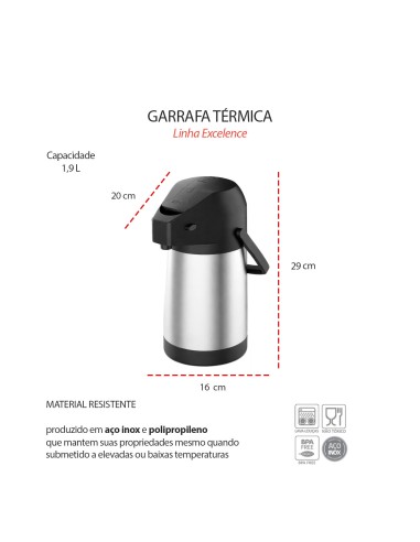 Garrafa Termica Inox Pressao Alça Alavanca 1,9L...