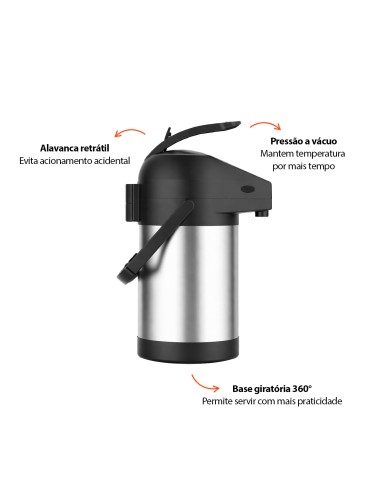 Garrafa Termica Inox Pressao Alça Alavanca 1,9L...