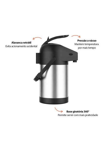 Garrafa Termica Inox Pressao Alça Alavanca 1,9L Buffet Hotel
