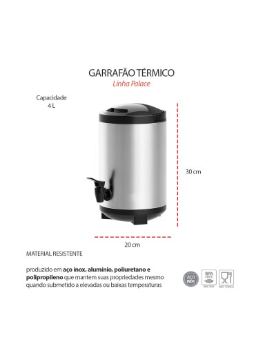 Garrafao Termico Botijao Torneira Alças Inox 4L...