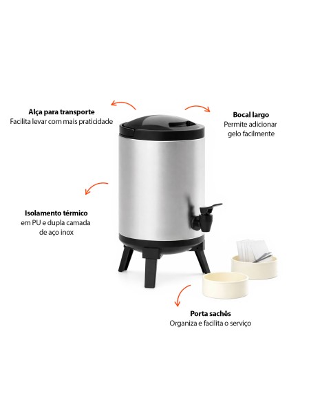 Garrafao Termico Botijao Torneira Alças Inox 4L Buffet Hotel
