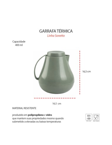 Garrafa Termica Bule Verde Sonetto Cafe Cha 400ml
