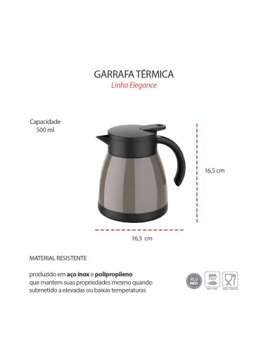 Garrafa Termica Bule Aço Inox Cafe Cha Agua 500ml