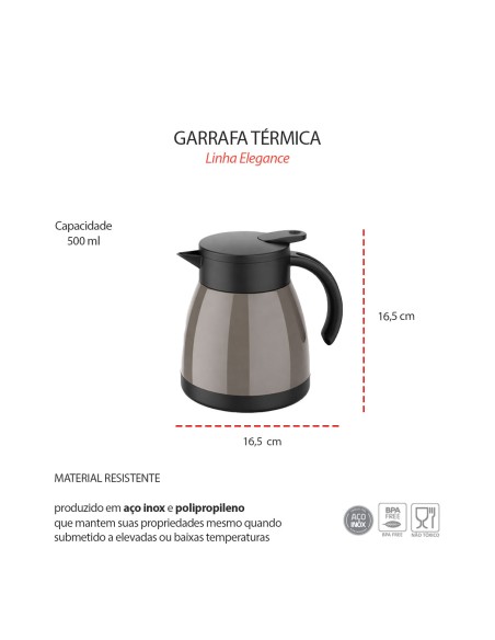 Garrafa Termica Bule Aço Inox Cafe Cha Agua 500ml