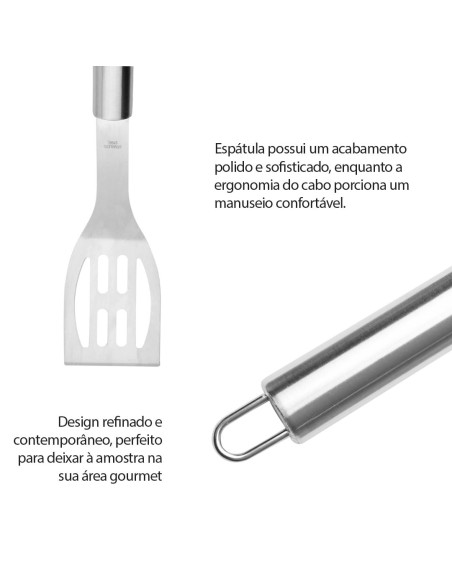 Espatula Vazada Cabo Longo Inox Churrasco Carne 43cm