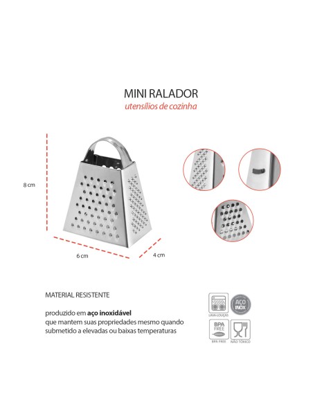 Ralador de Queijo Mini Inox Pequeno 4 Faces Raspas de Limao