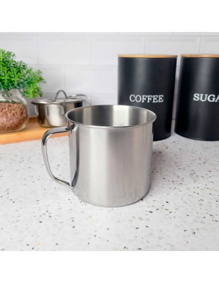 Caneca Grande Drinks Cafe Leite Cha Aço Inox Alça 700ml