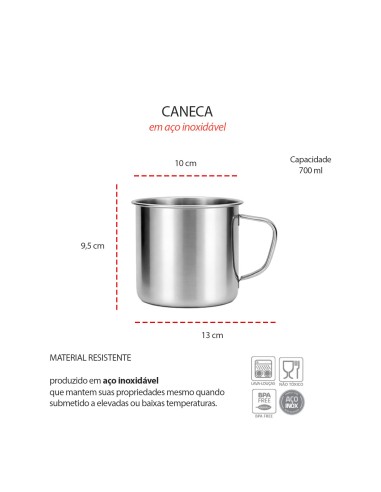 Caneca Grande Drinks Cafe Leite Cha Aço Inox...