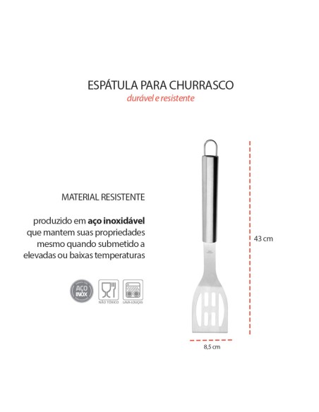 Espatula Vazada Cabo Longo Inox Churrasco Carne 43cm