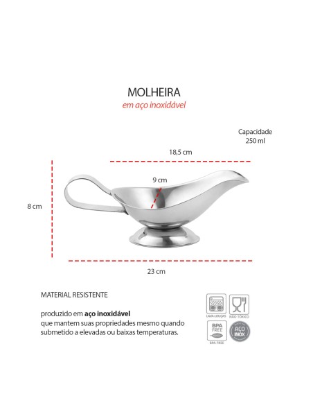 Molheira Porta Molho com Alça Inox 250ml Aladin Servir