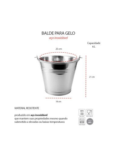 Balde de Gelo Garrafas Aço Inox Grande 6L...