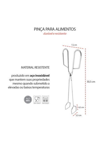 Pegador Alimentos Pinça Churrasco Carne Culinaria Inox 30cm