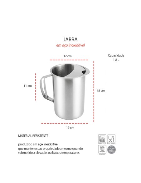Jarra de Suco Agua Aço Inox Aparador Bar Festa Buffet 1,8L