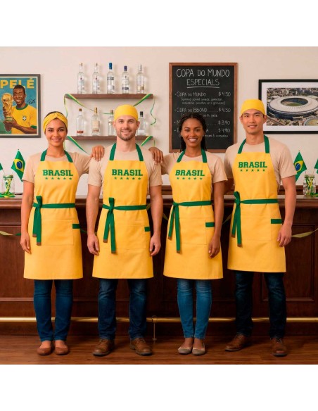 Avental Verde Amarelo Brasil Copa Futebol Evento Buffet Bar