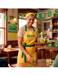Avental Verde Amarelo Brasil Copa Futebol Evento Buffet Bar 2