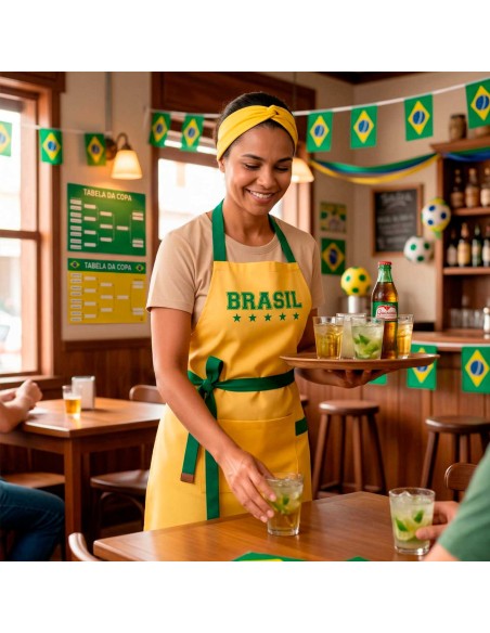 Avental Verde Amarelo Brasil Copa Futebol Evento Buffet Bar