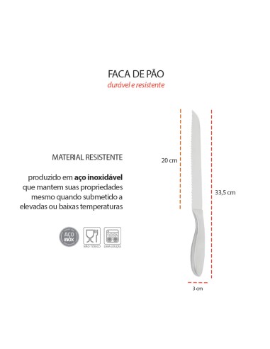 Faca de Pao Inox Profissional Lamina 8"...