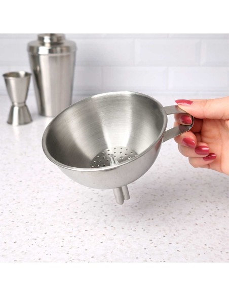 Funil com Peneira Inox Filtro Coador Cha Drinks Molhos Bar