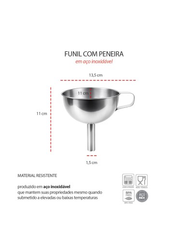 Funil com Peneira Inox Filtro Coador Cha Drinks...