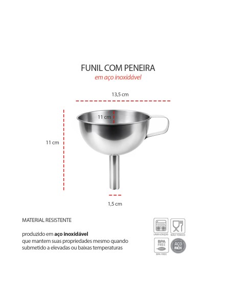 Funil com Peneira Inox Filtro Coador Cha Drinks Molhos Bar