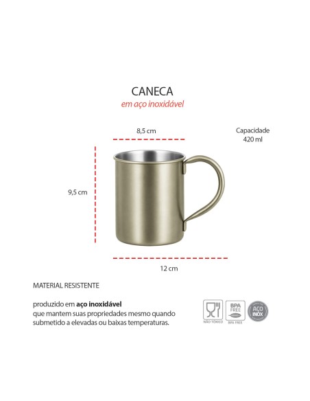 Caneca Moscow Mule Aço Inox Dourado Velho 420ml Bar Drink