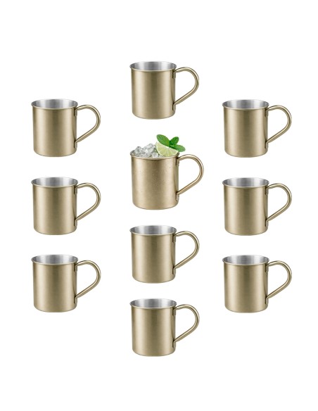 Caneca Moscow Mule Aço Inox Dourado 420ml Bar Drink 10un