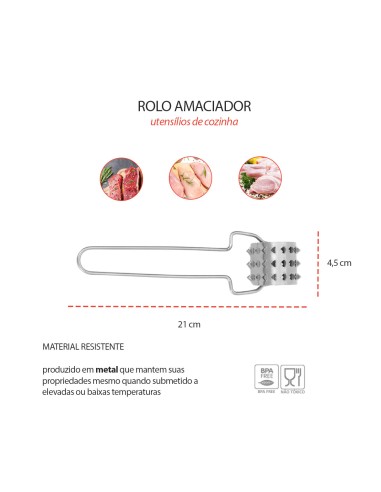 Rolo Amaciador de Carne Furador Manual Culinario