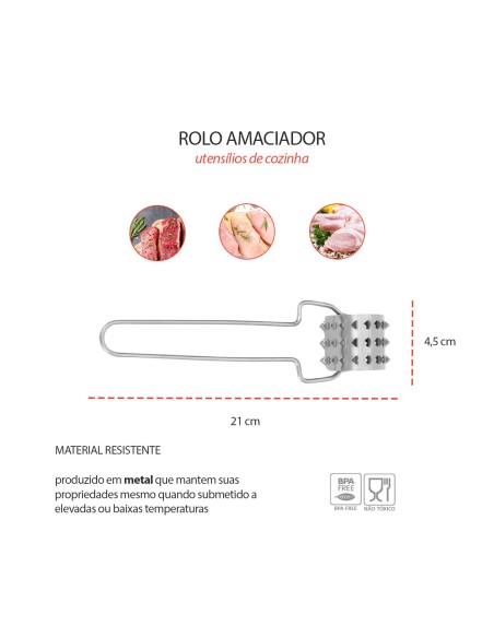 Rolo Amaciador de Carne Furador Manual Culinario