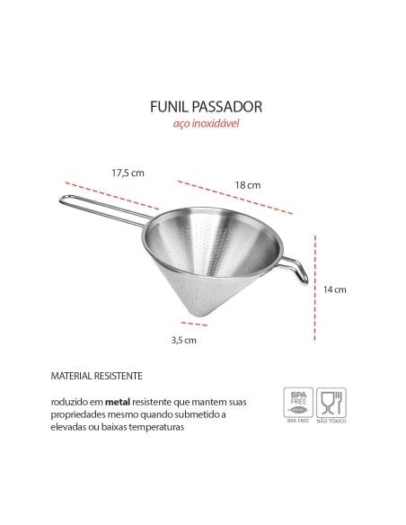 Funil Passador Chinoy Coador Peneira 18cm