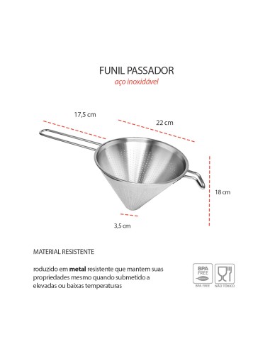 Funil Passador Chinoy Coador Peneira 22cm