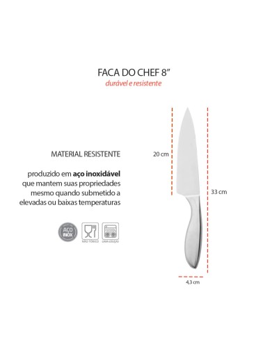 Faca do Chef Lamina 8" Cozinha Profissional Aço...