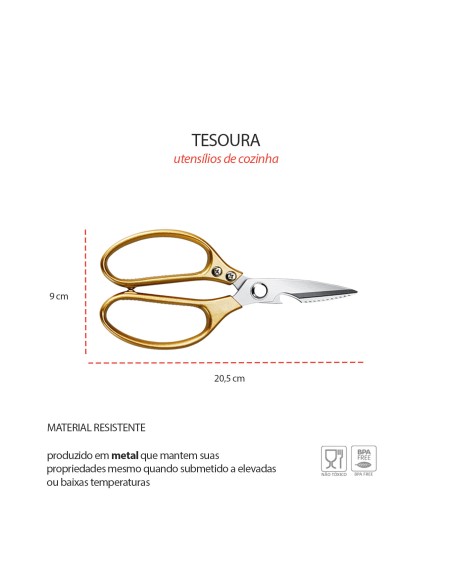 Tesoura de Cozinha Descamador Abridor Frango Peixe Dourado
