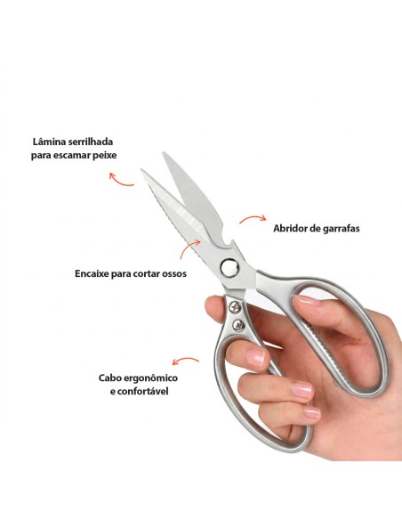Tesoura de Cozinha Multiuso Descamador Abridor Frango Peixe
