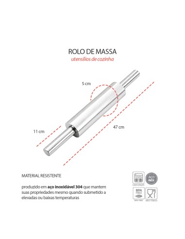 Rolo de Massa Aço Inox Cabo Giratorio...