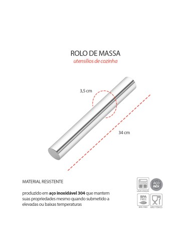 Rolo de Massa Aço Inox Profissional Paes Pizza...
