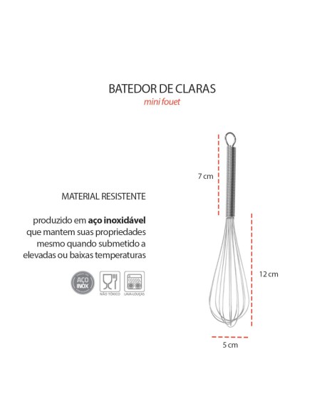Batedor de Ovos Claras Mini Fouet Inox Fue Cafeteria Bistro